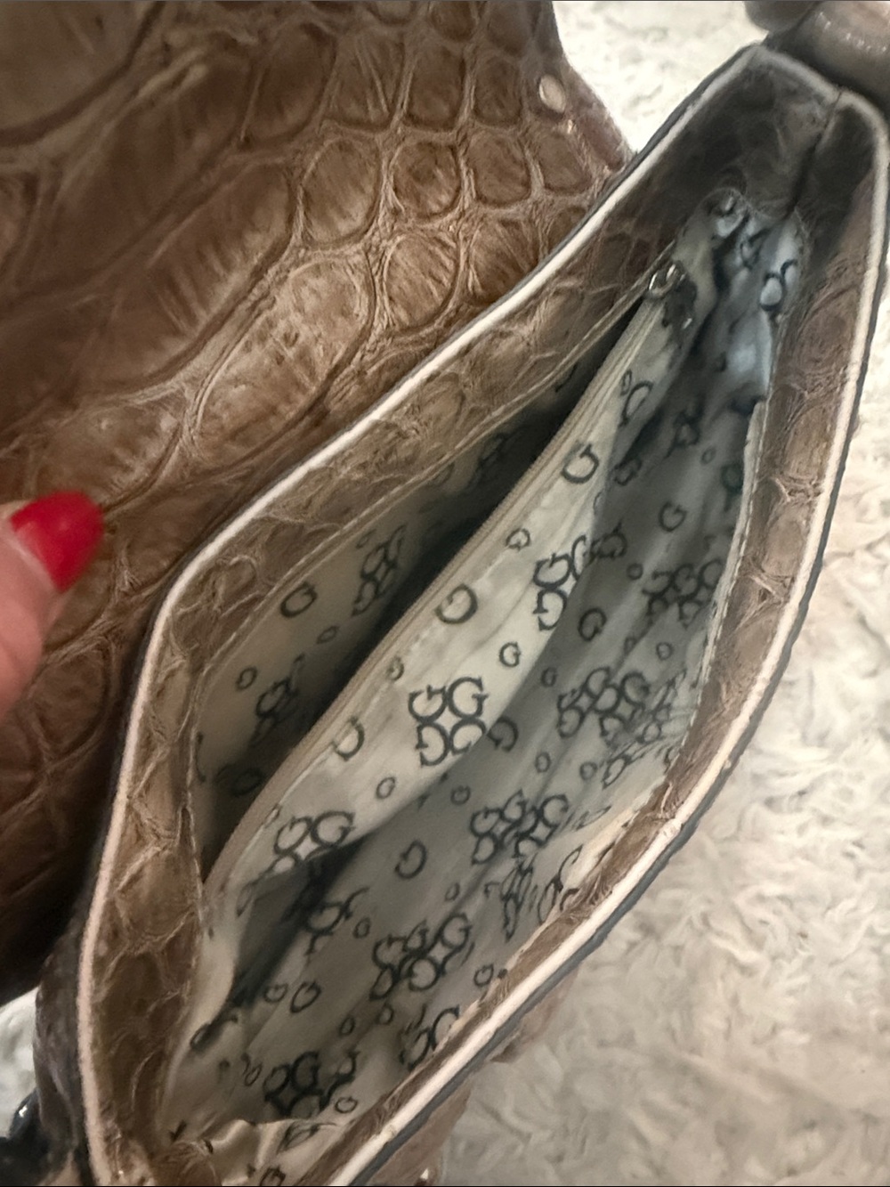 Guess Taupe Croc-Embossed Studded Shoulder Bag - Picture 5 of 7